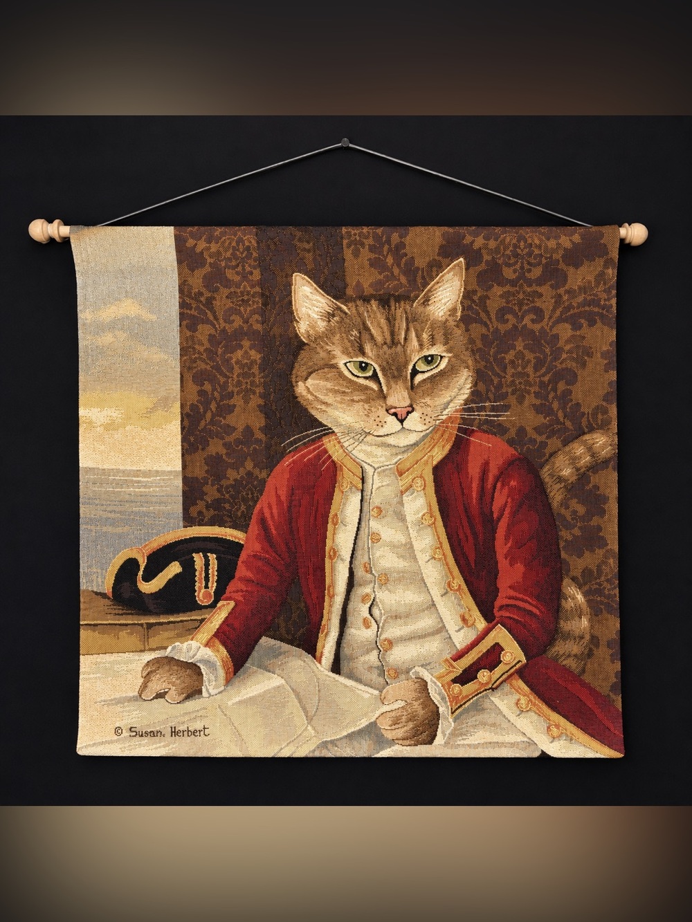 Susan Herbert Cat Portrait Tapestry Wall Hanging 18” x 18”
